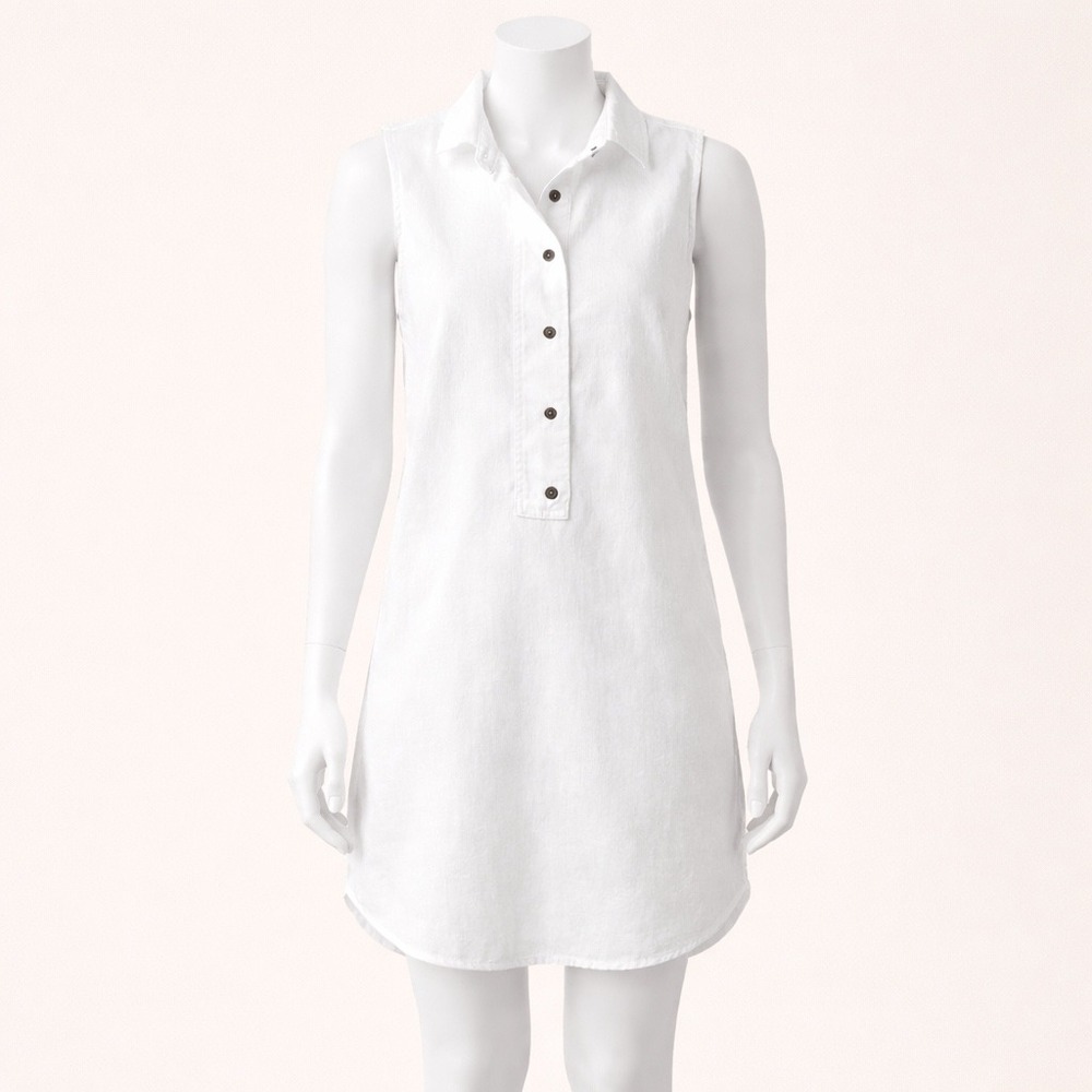 NEW Equipment White Denim Shirt Dress‎ Women's Size Large Sleeveless